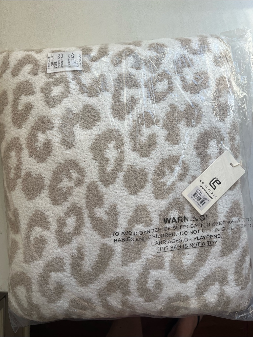 Cozy Leopard 2 in 1 Throw Blanket and Pillow Cream & Taupe
